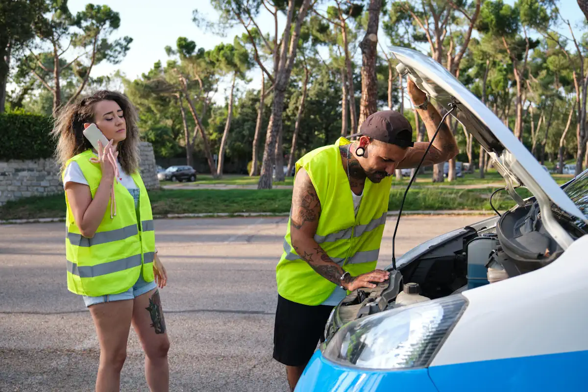 deux personnes face à une panne calculateur voiture