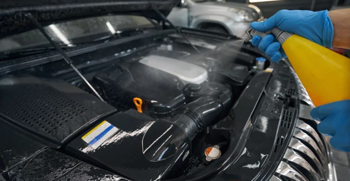 Une personne qui nettoie le moteur avant un vidange