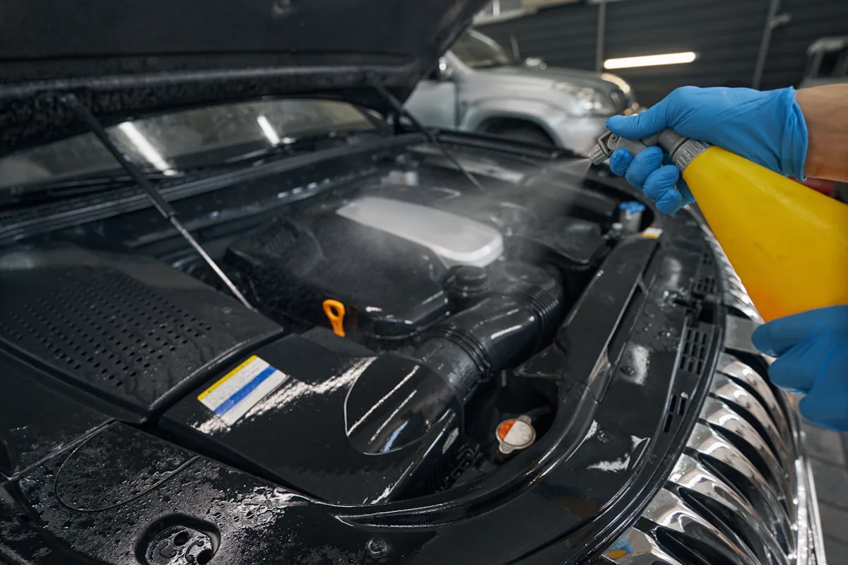 Une personne qui nettoie le moteur avant un vidange